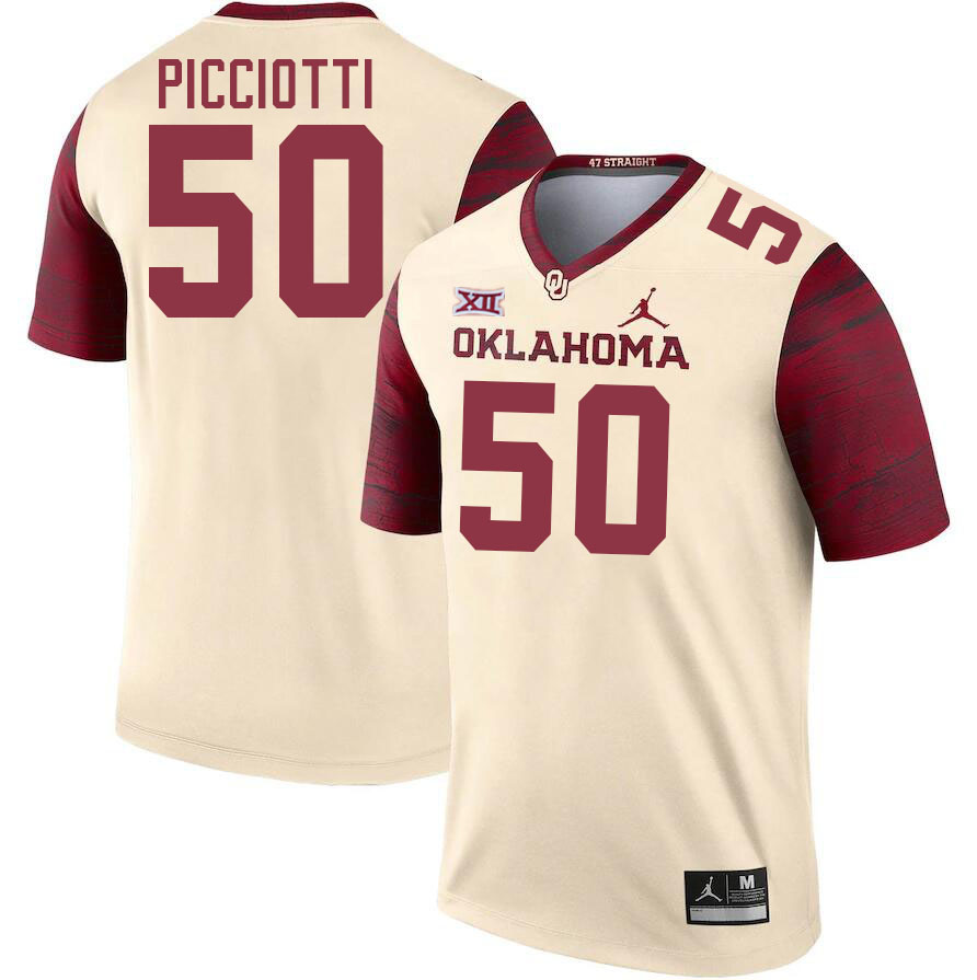 Oklahoma Sooners #50 Phil Picciotti College Football Jerseys Stitched-Cream